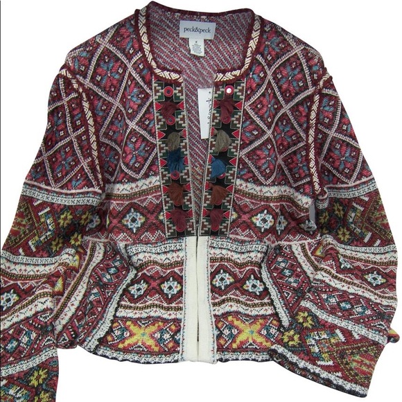 Peck & Peck Jackets & Blazers - Peck & Peck Festival Boho Tassel Pom Shirt Jacket